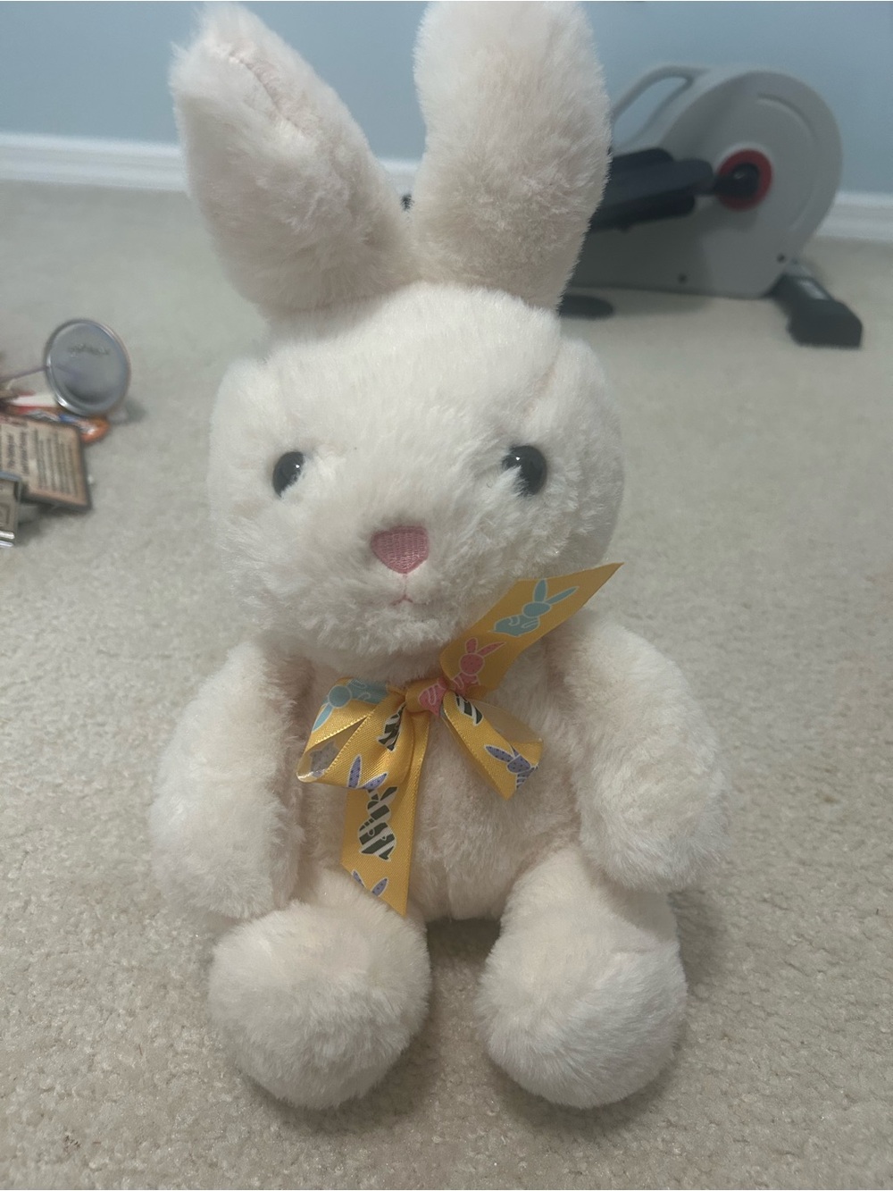 Plush Cream Bunny with Yellow Bow Stuffed Animal
